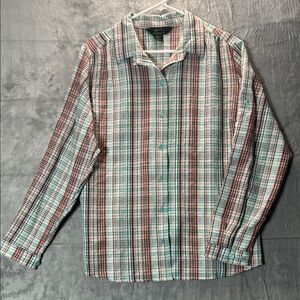 Woolrich Breeze Teal Coral Front Button Up Crinkle Texture Shirt Top Size XL